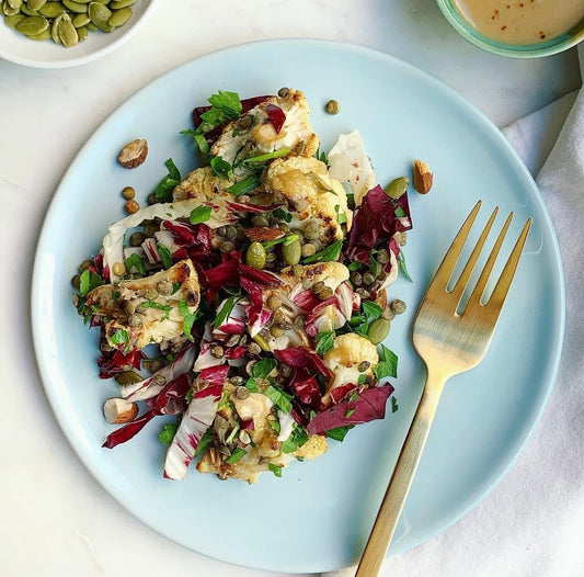 Roasted Cauliflower with Lentils + Tahini