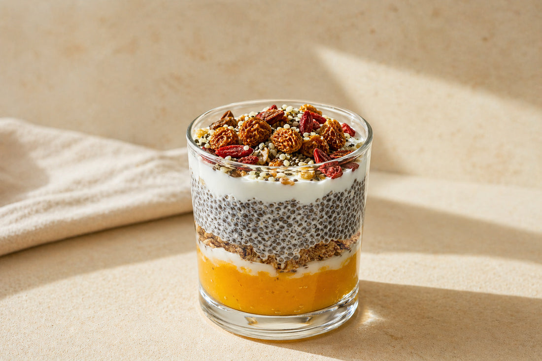 Golden Mango Chia Parfait with Goji & Golden Berry